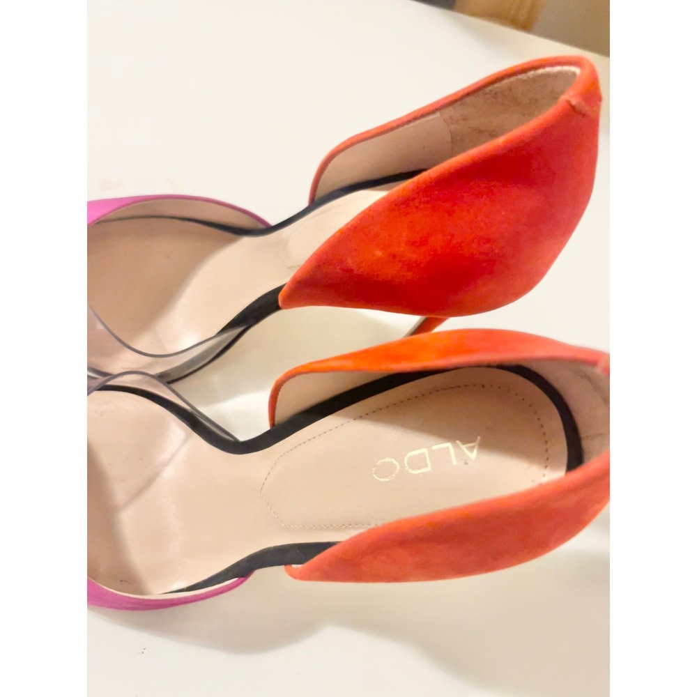 ALDO Nydelaclya‎ Pink Orange Suede Heel Pumps Stiletto Clear Inlay | Women's 6.5 - Picture 11 of 13